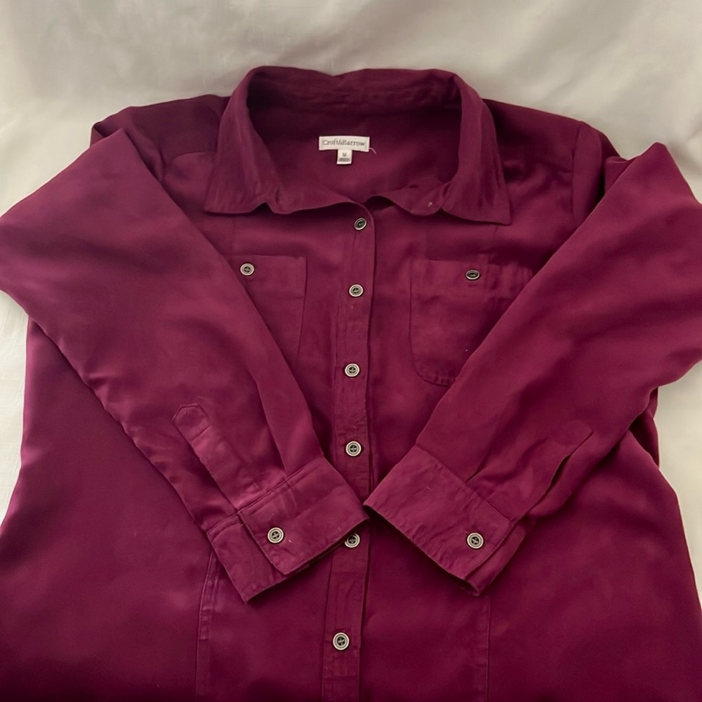 Croft & Barrow~2~Button Front Shirts / Green & Raspberry - Picture 15 of 16